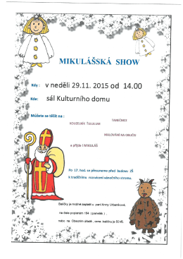 Pozv&aacute;nka na tradičn&iacute; Mikul&aacute;&scaron;skou nad&iacute;lku s programem.