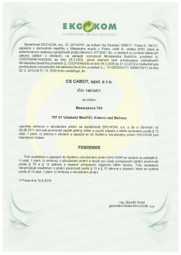 Certificate EKO-KOM: Valmez, Czech Republic