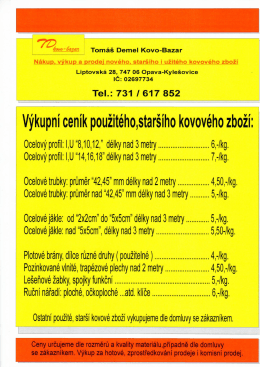 Výkupní ceník použitého kovového zboží