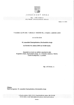 16. zased&aacute;n&iacute; Zastupitelstva Jihočesk&eacute;ho kraje