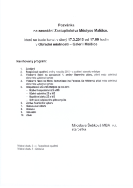 Pozv&aacute;nka na zased&aacute;n&iacute; Zastupitelstva Městyse Mal&scaron;ice, kter&eacute; se