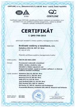 certifik&aacute;t dle ČSN EN ISO 9001 2009