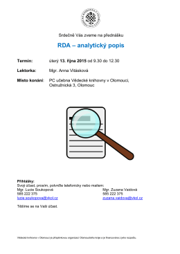RDA – analytický popis - Vědecká knihovna v Olomouci