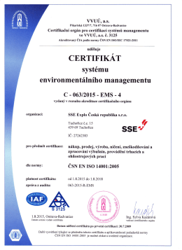 ČSN EN ISO 14001:2005 - SSE Explo Česk&aacute; republika sro