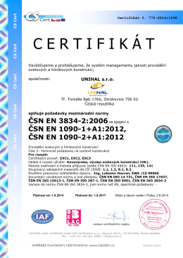 Certifikát ISO 3834