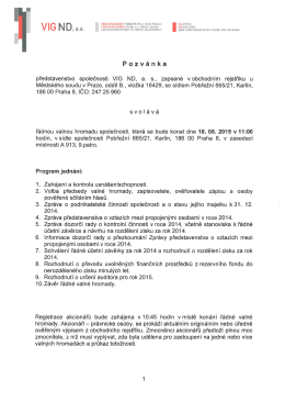 Pozvánka na řádnou valnou hromadu, která se bude konat dne 18.6