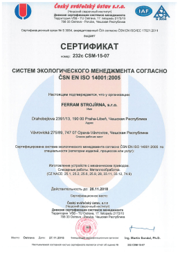 Certifik&aacute;t ISO 14001 RU