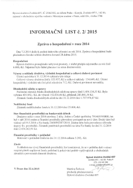 INFORMAČN&Iacute; LIST č. 2/ 2015 - Bytov&eacute; družstvo Zvolsk&aacute; 697