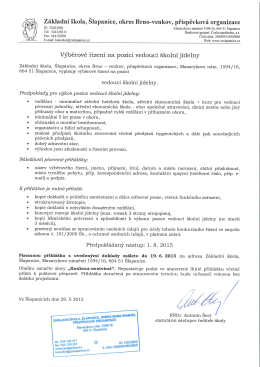 VŘ na pozici vedoucí školní jídelny Šlapanice