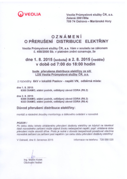 ., .. [OZNÁMENÍ .. OPRERUSENI DISTRIBUCE ELEKTRINY