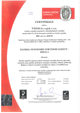 Certifik&aacute;t kvality BRC