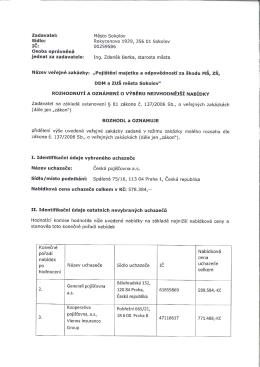 Zadavatel: Město Sokolov Sídlo: Rokycanova 1929, 356 01 Sokolov