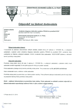Odpověď na žádost dodavatele - Záchranná služba hl. m. Prahy