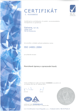 certfikát ISO 14001 – 2015