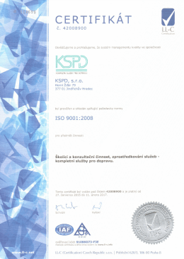 Certifikát ISO 9001:2008