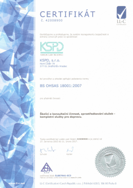 certifik&aacute;t - KSPD, s.r.o.