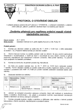 Protokol o otevírání obálek - Záchranná služba hl. m. Prahy