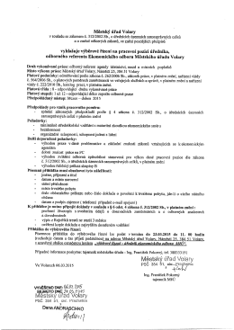 odborn&eacute;ho referenta Ekonomick&eacute;ho odboru Městsk&eacute;ho &uacute;řadu Volary