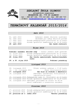 termínový kalendář 2015/2016 - Základní škola Olomouc, Mozartova