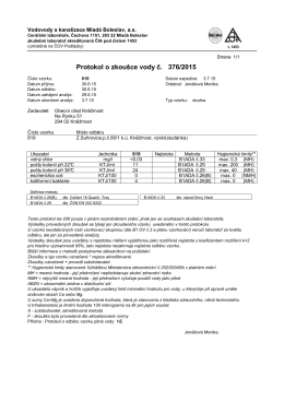Protokol o zkoušce vody č. 376/2015