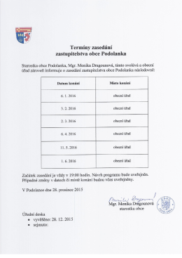 Termíny zasedání zastupitelstva obce Podolanka