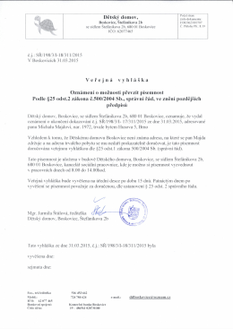 Veřejná vylllašku - Dětský domov Boskovice