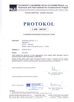 Protokol o zkouškách – Keramické vložky Letovice