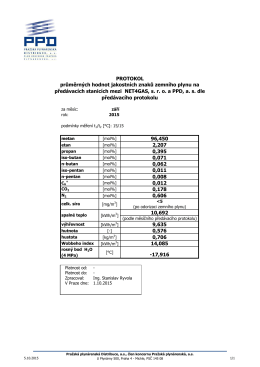 Protokol ZP jakostní znaky - Pražská plynárenská Distribuce, a.s.