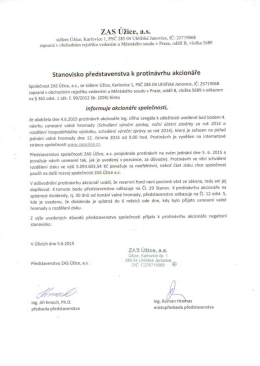 Stanovisko představenstva k protin&aacute;vrhu akcion&aacute;ře