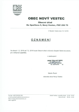 Oznámení - uzavření OÚ