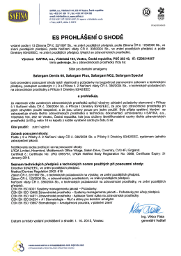 SAFINA, a.s.. Vídeňská 104, 252 42 Vestec. Česká repimiika Á“ "` *
