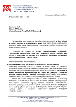 opinia OPZZ &ndash; projekt ustawy o pomocy