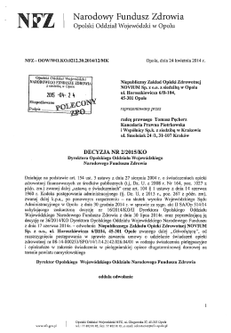 Decyzja OOW NFZ na odwołanie