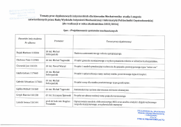 Kierunek Mechatronika I stopnia Projektoranie systemów