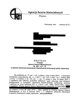 Decyzja Prezesa ARM nr BPI-8F/15 w sprawie pisemnej interpretacji