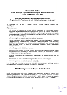 Uchwała Nr 8/2015 XXVII Walnego Zgromadzenia Związku Banków