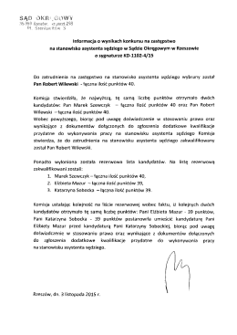 Informacja o wynikach konkursu