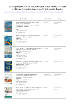 Wykaz podręczników dla klas pierwszych na rok szkolny 2015/2016
