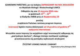 Program Nocy Biologow 2016 WBiB UMCS Lublin