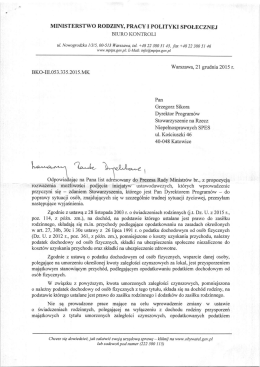 2015-12-21 Pismo Ministerstwa Rodziny, Pracy i Polityki Społecznej