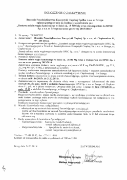 ogłoszenie o zamówieniu - Brzeskie Przedsiębiorstwo Energetyki