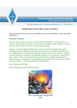 KS-51. Komunikat sekretariatu ZG PZK z dnia 23.12.2015