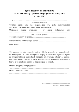 Wzór dokumentu - Piesza Opolska Pielgrzymka na Jasną Górę 2015