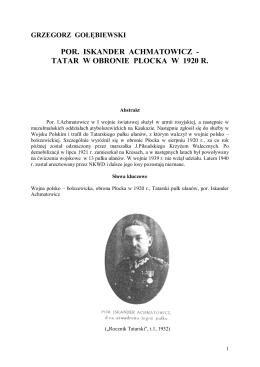por. iskander achmatowicz - tatar w obronie płocka w 1920 r.