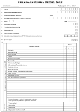 Prihláška na osemročné štúdium 2016/2017