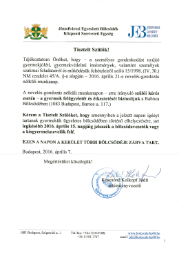 Tájékoztatás 2016 április 21. napjáról.