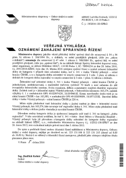 Veřejná vyhláška - Oznámení zahájení správního řízení o změně