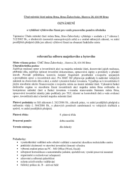 Výběrové řízení na pracovní pozici referentka odboru majetkového a