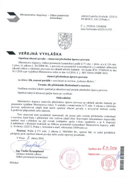 Stanoven&iacute; přechodn&eacute; &uacute;pravy provozu na d&aacute;lnici D6 č. j. 53/2016