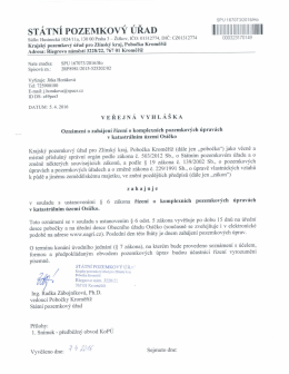 Veřejná vyhláška - oznámení o zahájení řízení KPÚ